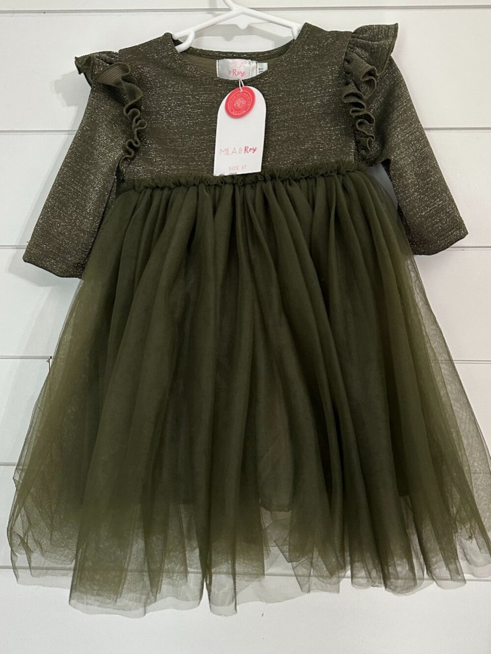 NWT Mila & Rose Girls 3T Green Tulle Dress Ruffles Fall Twirl Sparkle